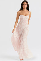 Kandace Women’s Lace Maxi Dress – Sparkling Evening Gown with Adjustable Straps & Floral Detail