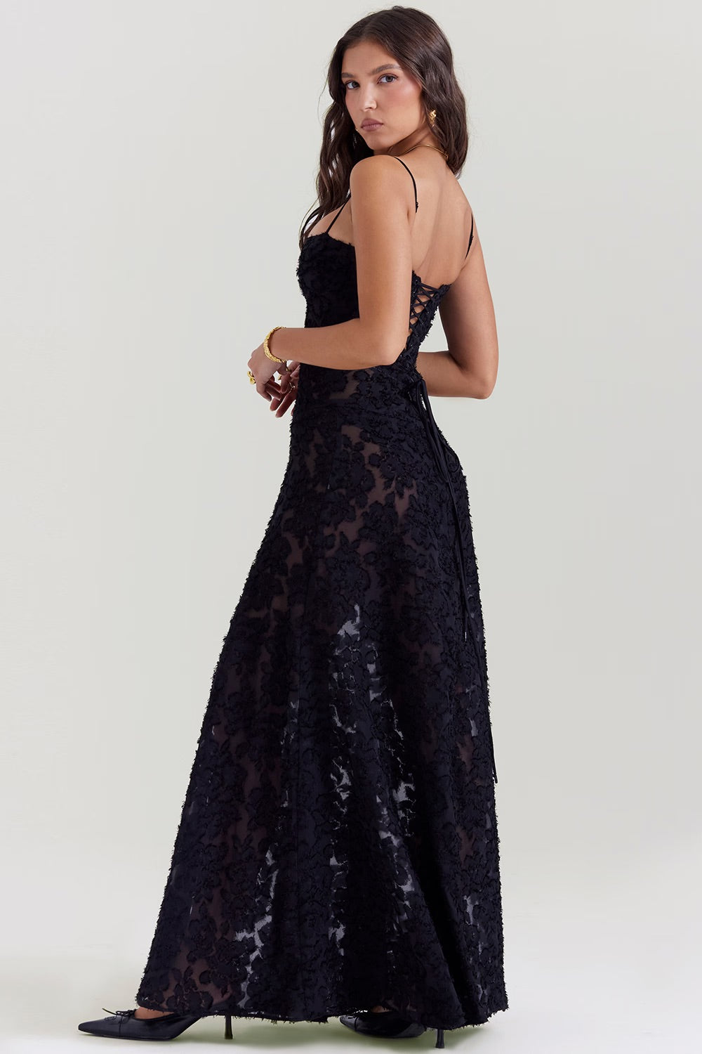 Kandace Women’s Lace Maxi Dress – Sparkling Evening Gown with Adjustable Straps & Floral Detail
