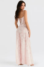 Kandace Women’s Lace Maxi Dress – Sparkling Evening Gown with Adjustable Straps & Floral Detail