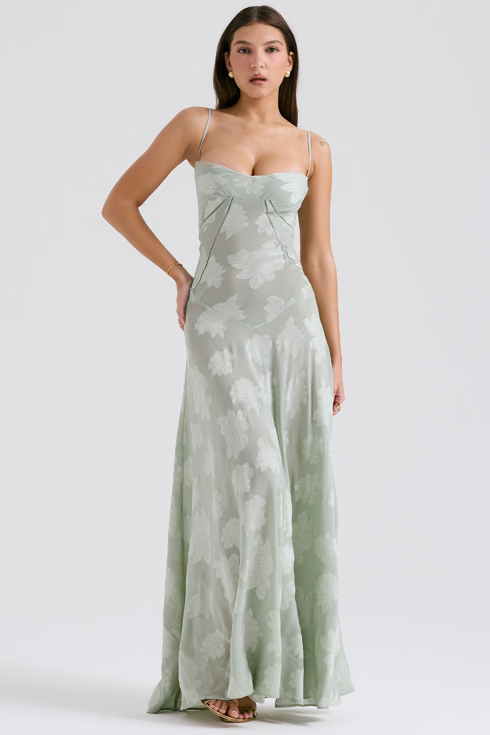 Kandace Women’s Lace Maxi Dress – Sparkling Evening Gown with Adjustable Straps & Floral Detail