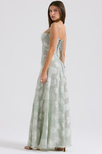 Kandace Women’s Lace Maxi Dress – Sparkling Evening Gown with Adjustable Straps & Floral Detail