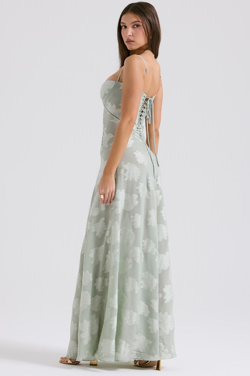 Kandace Women’s Lace Maxi Dress – Sparkling Evening Gown with Adjustable Straps & Floral Detail