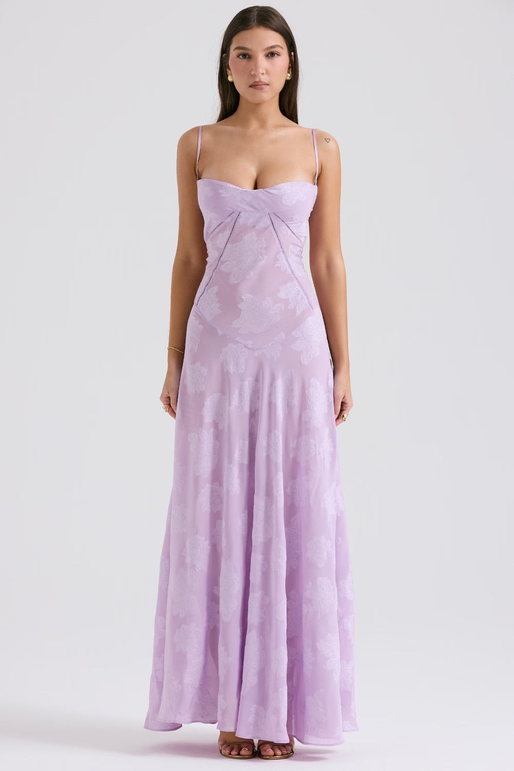 Kandace Women’s Lace Maxi Dress – Sparkling Evening Gown with Adjustable Straps & Floral Detail