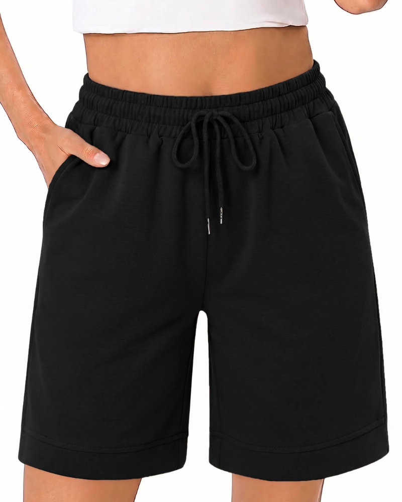 Tessa Women’s High Waist Shorts – Cotton Blend Drawstring Summer Shorts with Pockets