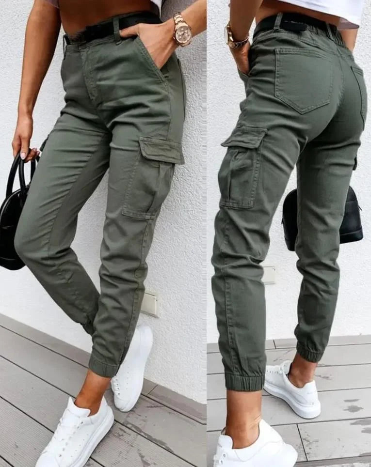 Jordyn Women's Cargo Pants – High Waist Tapered Utility Pants with Side Pockets