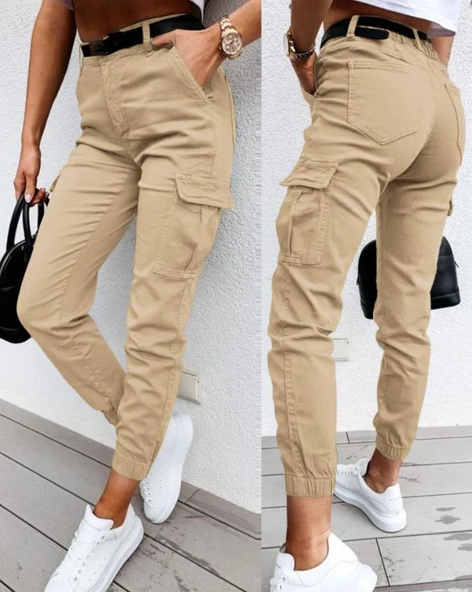 Jordyn Women's Cargo Pants – High Waist Tapered Utility Pants with Side Pockets