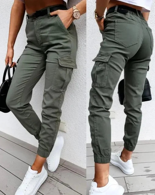 Jordyn Women's Cargo Pants – High Waist Tapered Utility Pants with Side Pockets