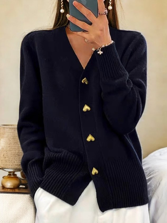 Paulina Women's Knit Cardigan – Heart Button Warm Casual Chic Sweater