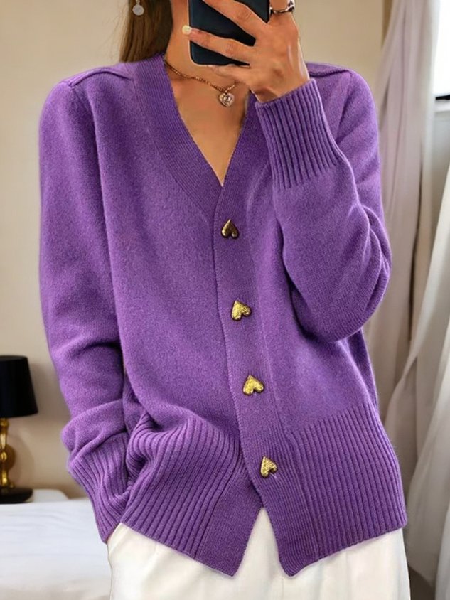 Paulina Women's Knit Cardigan – Heart Button Warm Casual Chic Sweater