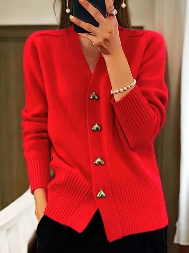 Paulina Women's Knit Cardigan – Heart Button Warm Casual Chic Sweater