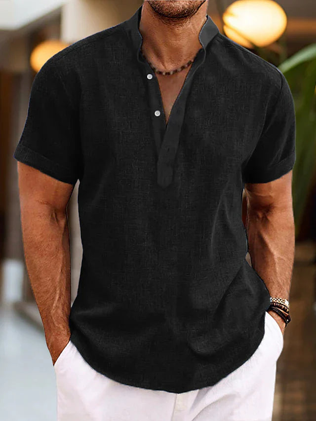 Silas Men's Linen Shirt – Cotton-Linen Henley Short Sleeve Summer Top