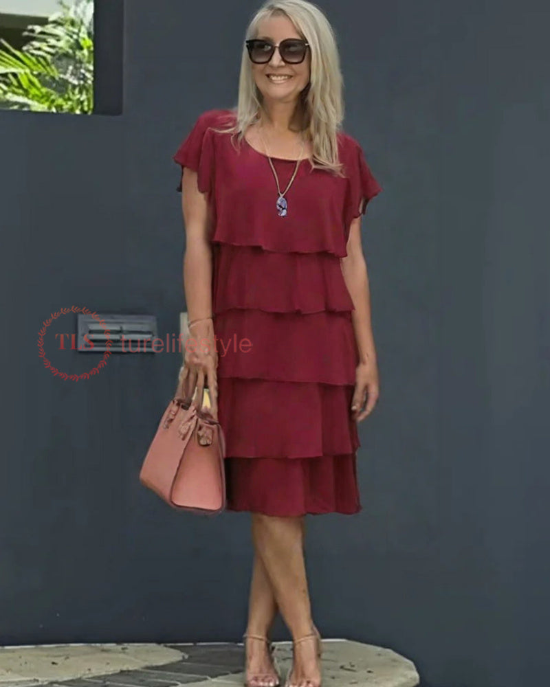 Giselle Women's Chiffon Midi Dress – Asymmetrical Layered Dress for Weddings