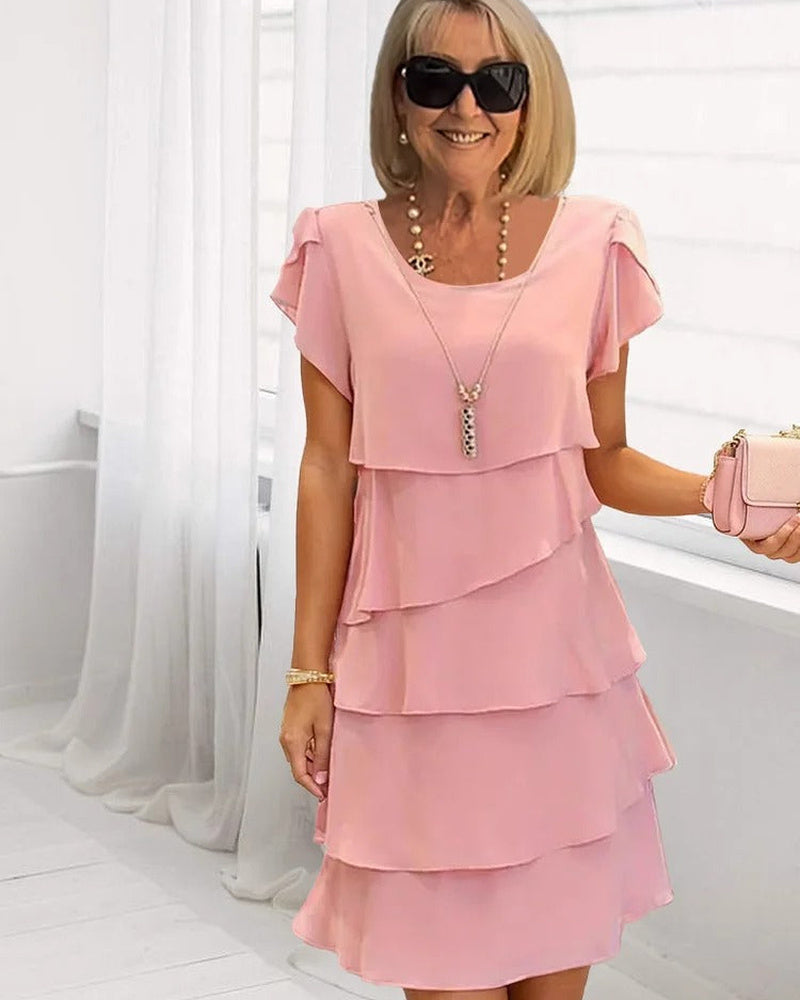 Giselle Women's Chiffon Midi Dress – Asymmetrical Layered Dress for Weddings