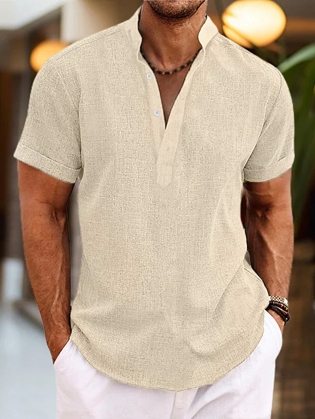 Silas Men's Linen Shirt – Cotton-Linen Henley Short Sleeve Summer Top