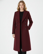 Vian Women's Long Wool Blend Coat – Burgundy Double-Breasted Winter Coat