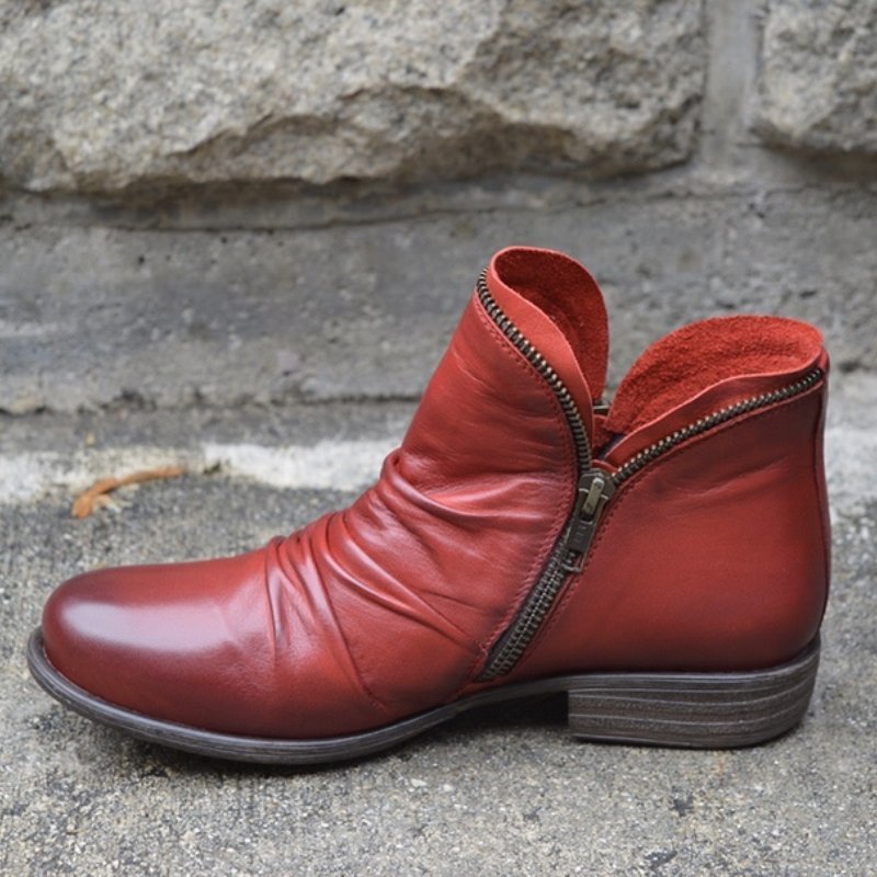 Valentina Women's Leather Boots – Genuine Leather Side Zip Elegant Everyday Boots