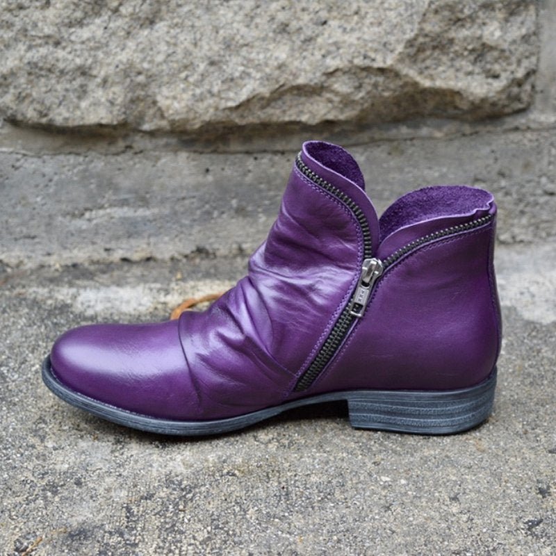 Valentina Women's Leather Boots – Genuine Leather Side Zip Elegant Everyday Boots
