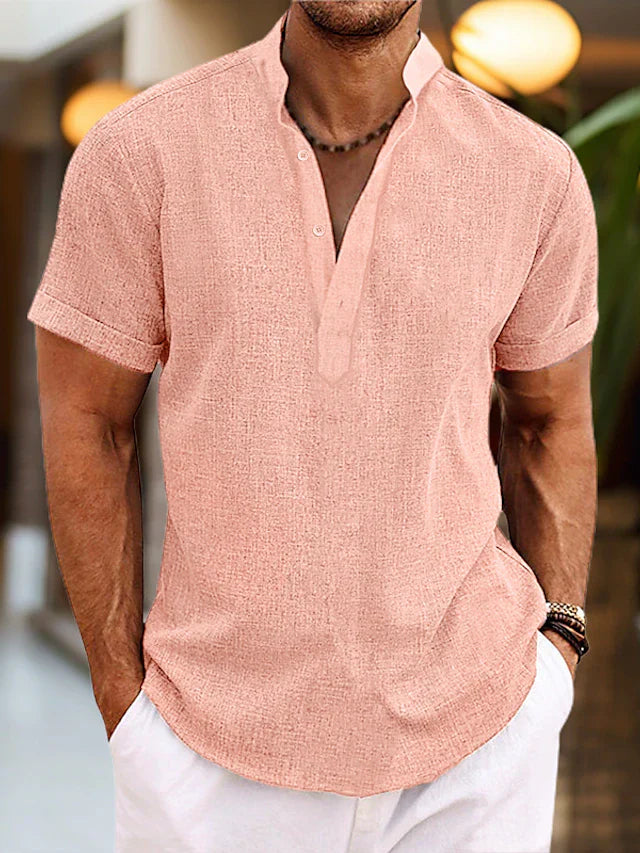 Silas Men's Linen Shirt – Cotton-Linen Henley Short Sleeve Summer Top
