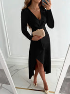 Tessa Women's V-Neck Dress – Long Sleeve Slim Fit Elegant Occasion Dress