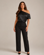 Cambria Women's Asymmetric Neck Top – Slim-Fit Satin Pullover Blouse