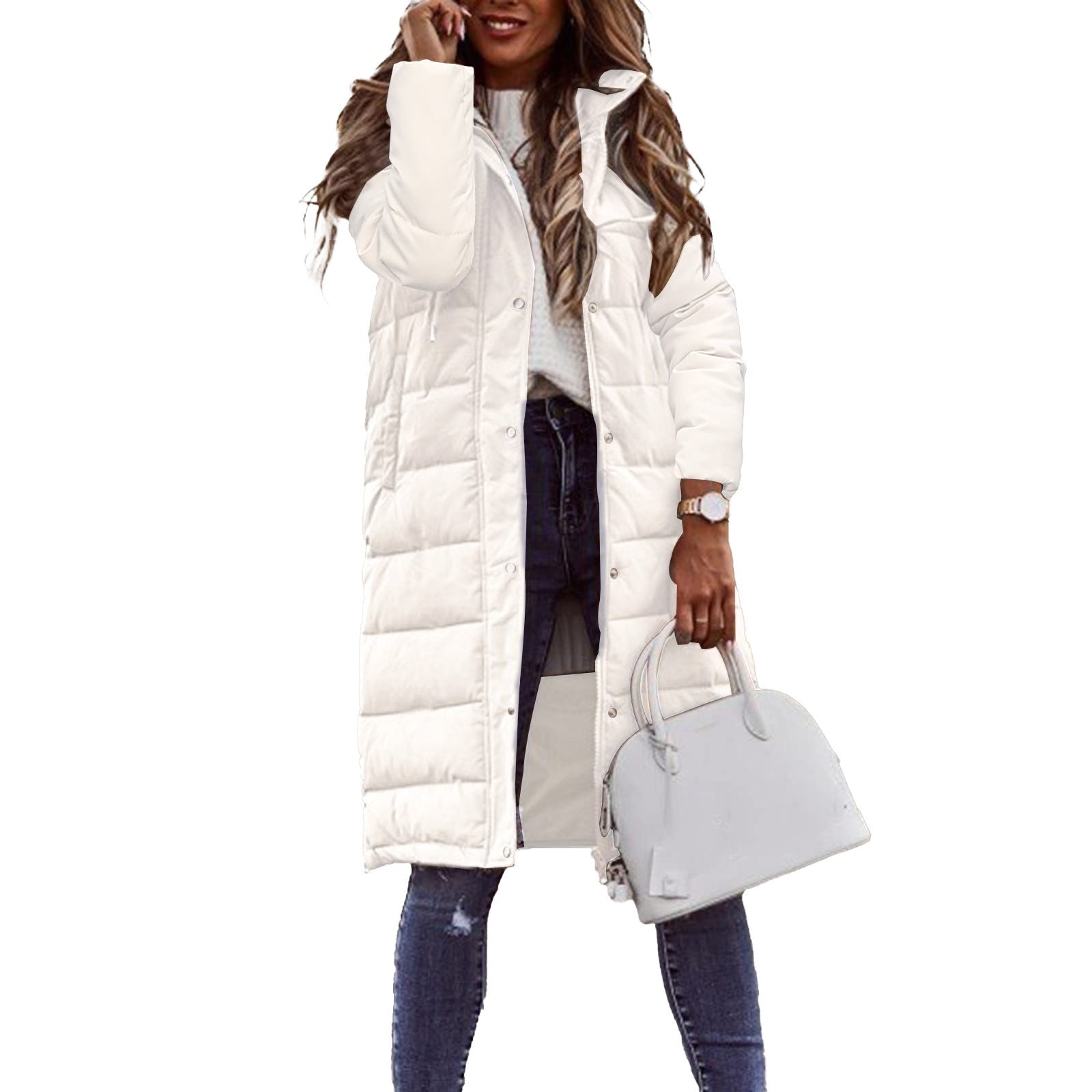 Evie Women’s Long Puffer Coat – Quilted Winter Jacket with Hood & Windproof Design