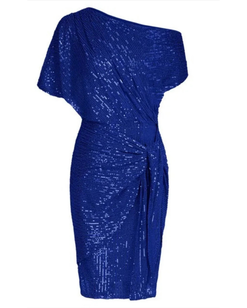 Heather Women's Sequin Wrap Dress – Asymmetrical Draping for Parties & Galas