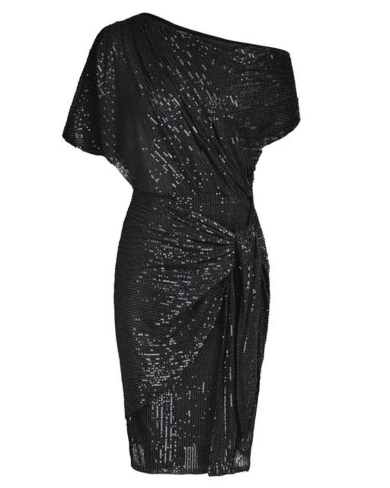 Heather Women's Sequin Wrap Dress – Asymmetrical Draping for Parties & Galas