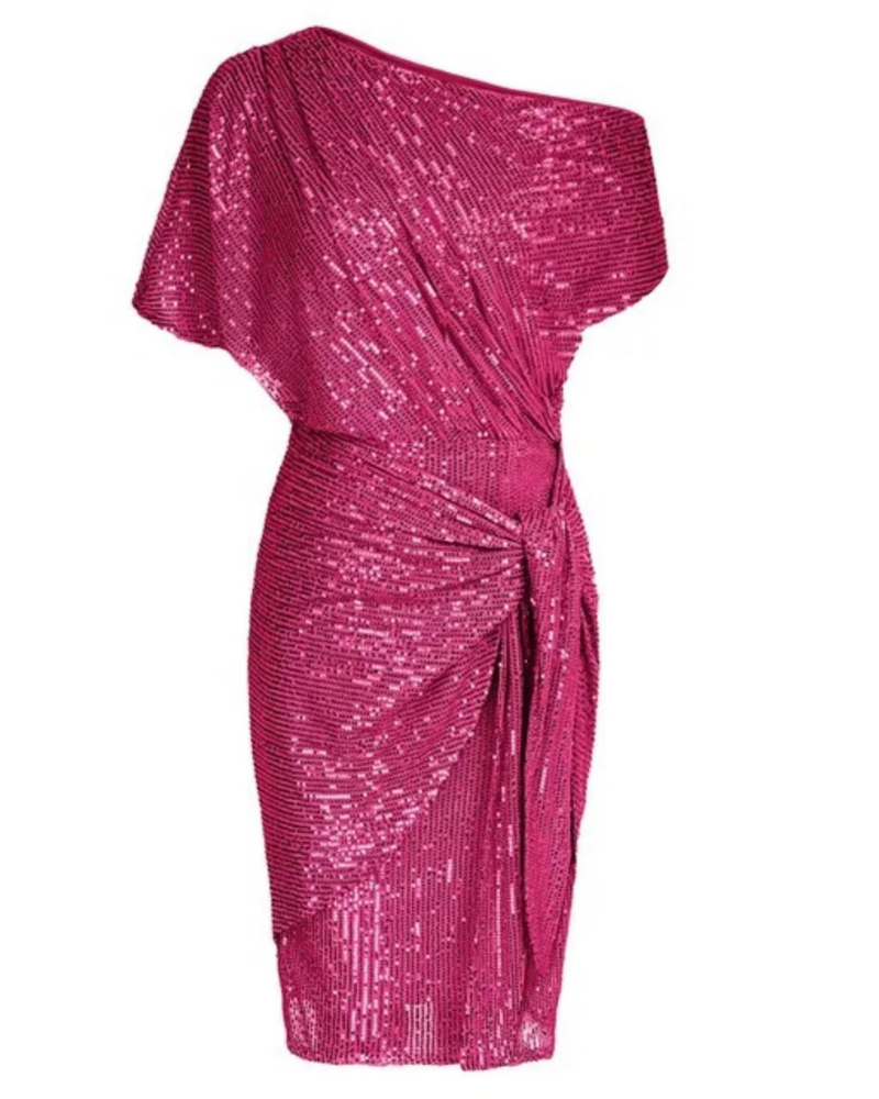Heather Women's Sequin Wrap Dress – Asymmetrical Draping for Parties & Galas