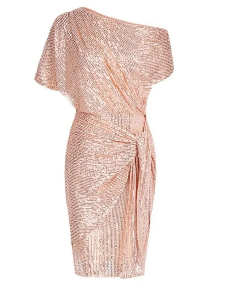 Heather Women's Sequin Wrap Dress – Asymmetrical Draping for Parties & Galas