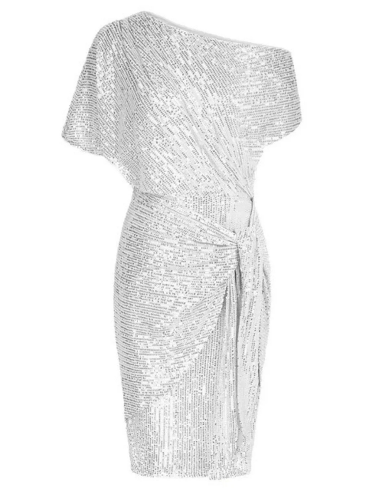 Heather Women's Sequin Wrap Dress – Asymmetrical Draping for Parties & Galas