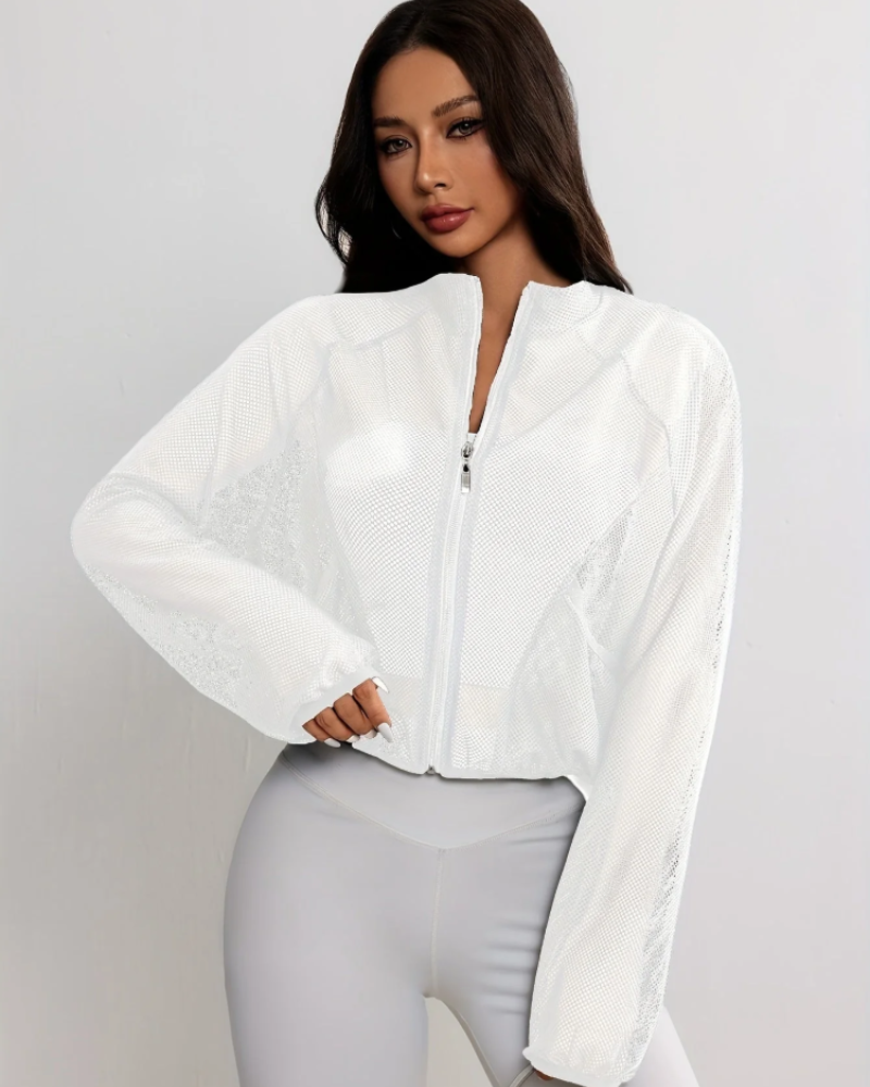 Alyssa Women's Mesh Jacket – Cropped Full-Zip Activewear Top with Side Pockets