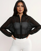 Alyssa Women's Mesh Jacket – Cropped Full-Zip Activewear Top with Side Pockets