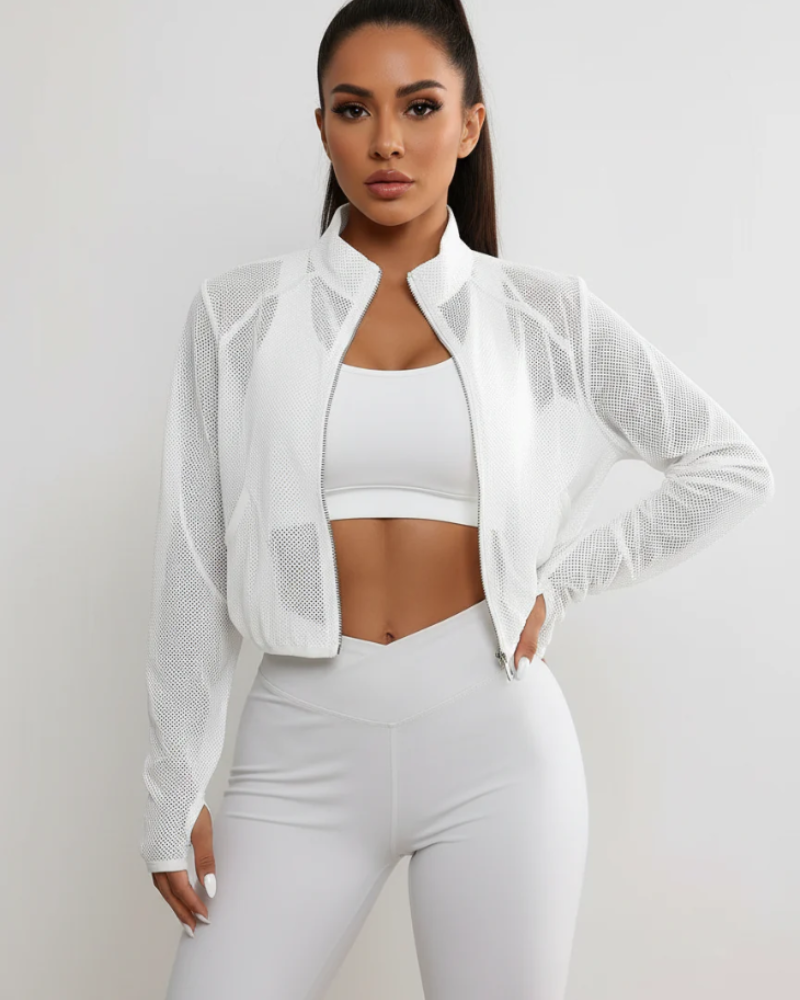 Alyssa Women's Mesh Jacket – Cropped Full-Zip Activewear Top with Side Pockets