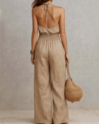 Megan Women's Halter Jumpsuit – Wide Leg, Smocked Waist & Side Pockets