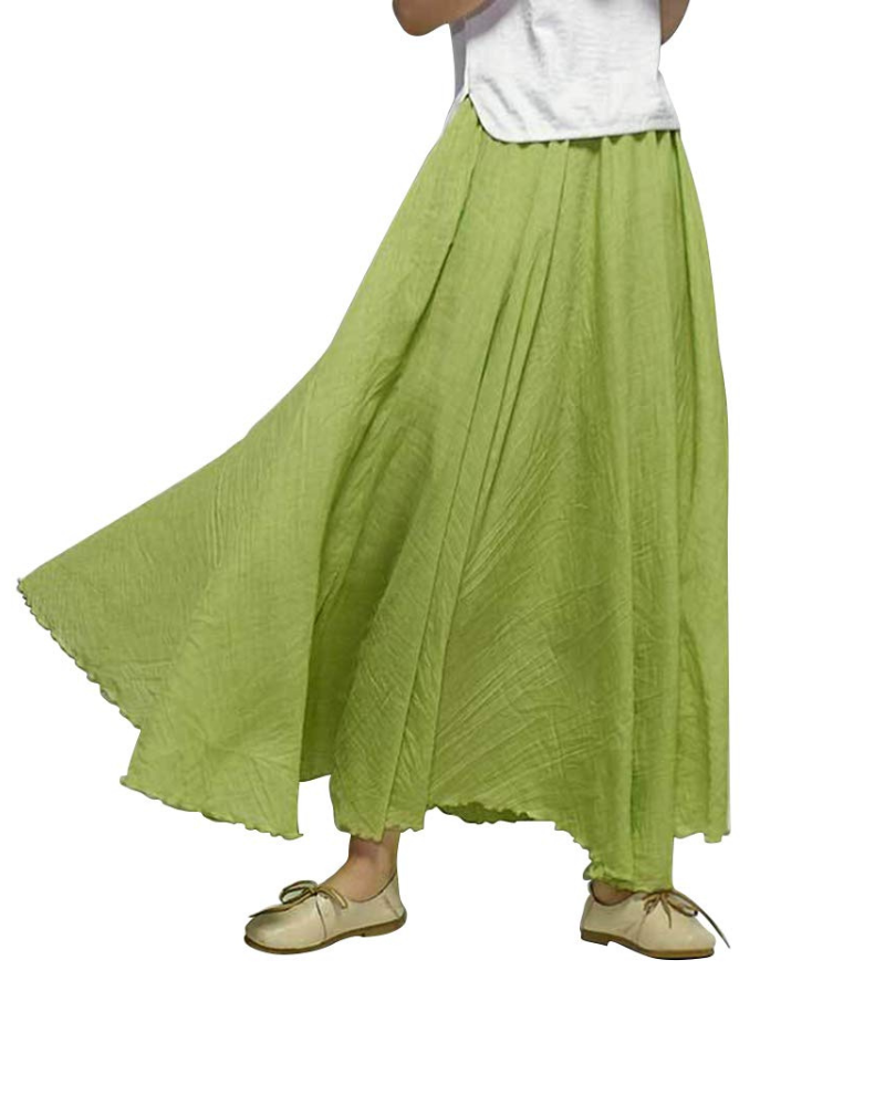Nora Women’s Maxi Skirt – Cotton Linen Double Layer Skirt with Elastic Waist