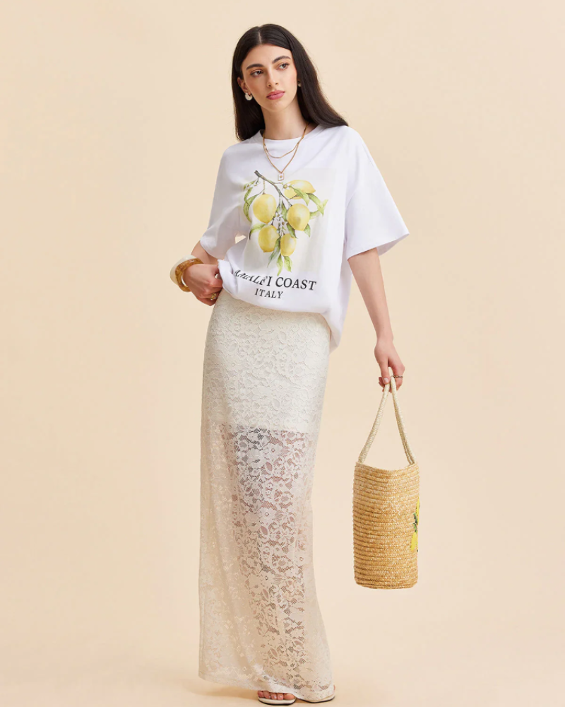 Harper Women's Lace Maxi Skirt – Beige Sheer Overlay & Flowy Romantic Design