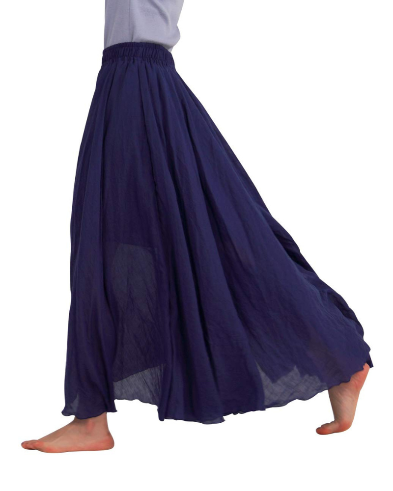 Nora Women’s Maxi Skirt – Cotton Linen Double Layer Skirt with Elastic Waist