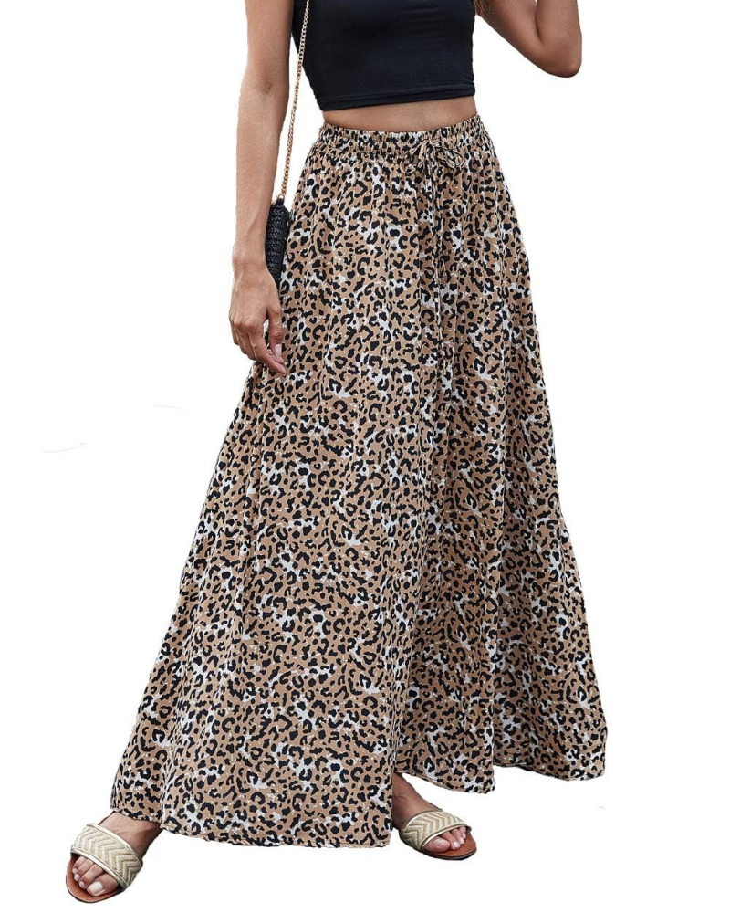 Camila Women’s Maxi Skirt – Boho Floral A-Line Skirt with Drawstring Waist