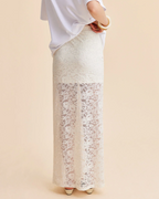 Harper Women's Lace Maxi Skirt – Beige Sheer Overlay & Flowy Romantic Design