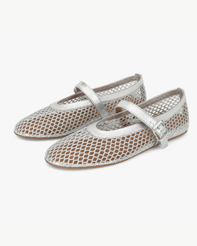 Madeline Women's Mesh Ballet Flats – Leather Details, Adjustable Strap & Foam Insole