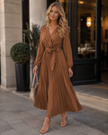 Natalie Women's Brown Cocktail Dress – Elegant Long Sleeves & Flattering Party Fit