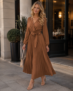 Natalie Women's Brown Cocktail Dress – Elegant Long Sleeves & Flattering Party Fit