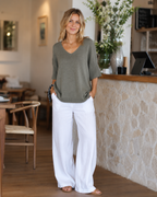 Coraline Women's V-Neck Sweater – Fine Knit Fitted Pullover for Office and Casual Wear