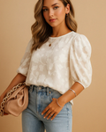 Freya Women's Floral Top – Puff Sleeve Blouse with Round Neck & Flattering Fit
