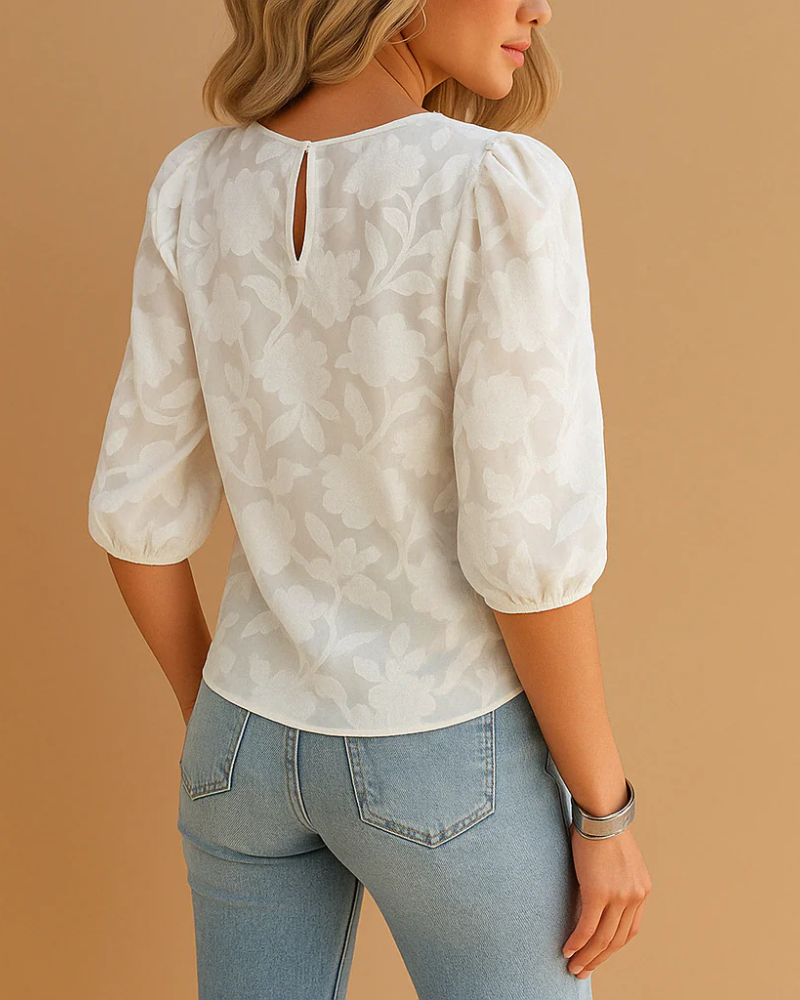 Freya Women's Floral Top – Puff Sleeve Blouse with Round Neck & Flattering Fit