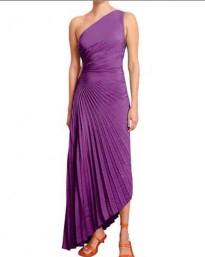 Meredith Women's One-Shoulder Midi Dress – Pleated Asymmetric Georgette Style