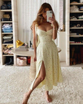 Monica Women's Floral Dress – Flowy Summer Design with Elegant Thigh-High Slit