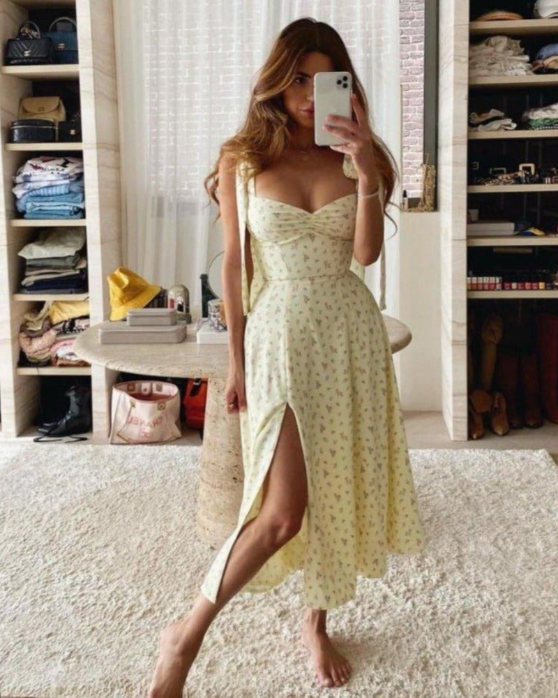 Monica Women's Floral Dress – Flowy Summer Design with Elegant Thigh-High Slit