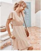 Maisie Women's Ibiza Mini Dress – Beige Relaxed Summer Beach Style