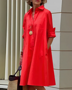 Charlotte Women's A-Line Midi Dress – Button-Down Long Sleeve Casual & Office Dress